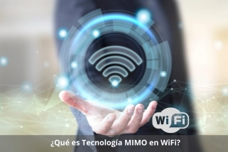 Mano sosteniendo logo de wifi flotando con tecnología MIMO